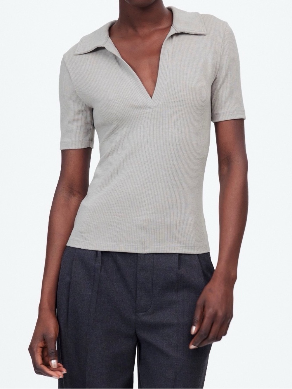 Madewell Drapey Rib Short Sleeve Polo Top NWT Sz M $58